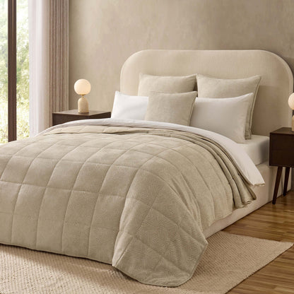 Nairobi Geo Chenille Stitch Quilt Bedspread - Taupe/White - DUSK