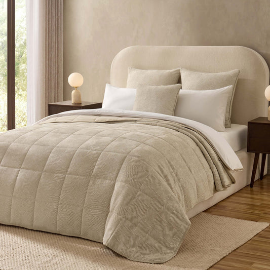 Nairobi Geo Chenille Stitch Quilt Bedspread - Taupe/White - DUSK