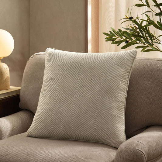 Nairobi Geo Chenille Stitch Quilt Cushion Cover - Taupe/White - DUSK