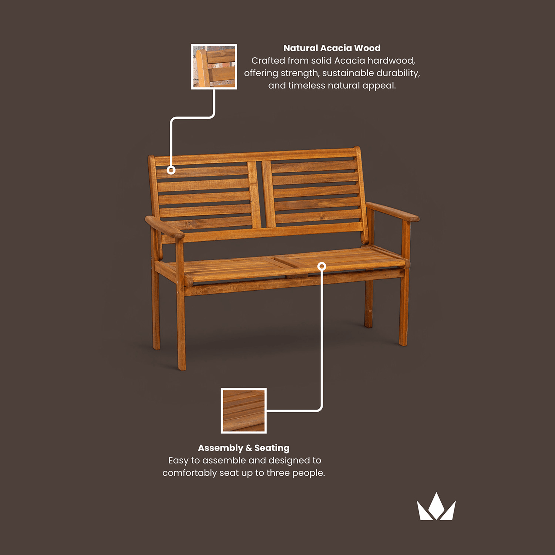 Napoli Outdoor 2 Seater Bench - Natural - DUSK