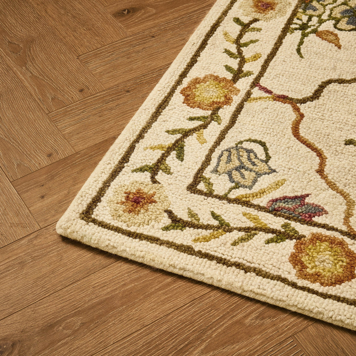 Nate 100% Heavyweight Wool Floral Pattern Rug - Natural/ Multi - DUSK