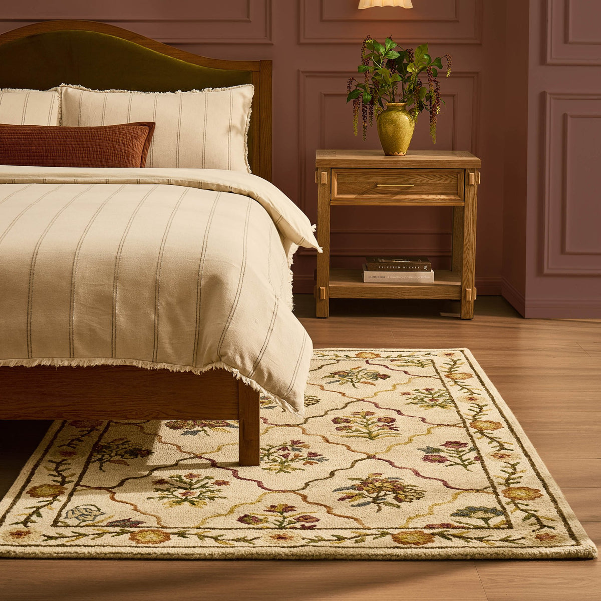 Nate 100% Heavyweight Wool Floral Pattern Rug - Natural/ Multi - DUSK