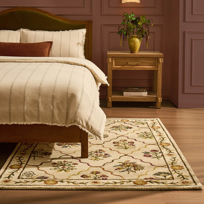 Nate 100% Heavyweight Wool Floral Pattern Rug - Natural/ Multi - DUSK