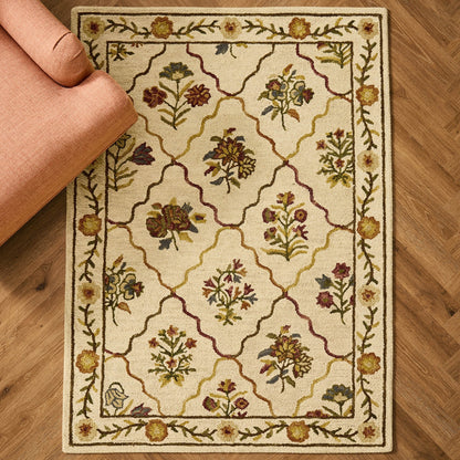 Nate 100% Heavyweight Wool Floral Pattern Rug - Natural/ Multi - DUSK