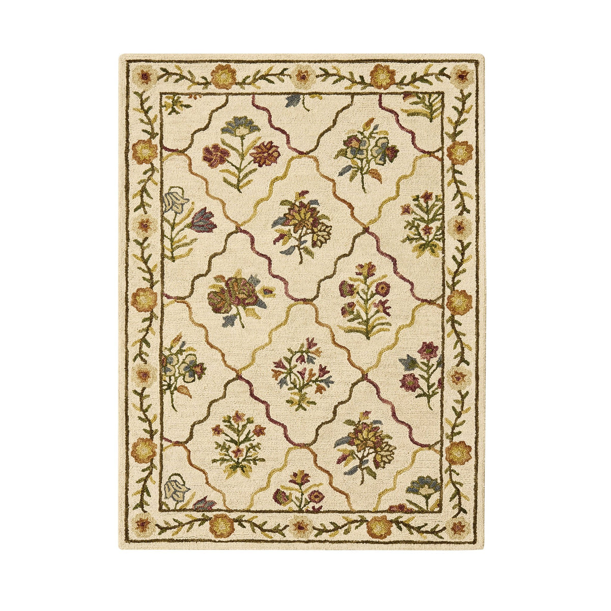 Nate 100% Heavyweight Wool Floral Pattern Rug - Natural/ Multi - DUSK