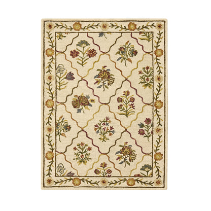 Nate 100% Heavyweight Wool Floral Pattern Rug - Natural/ Multi - DUSK