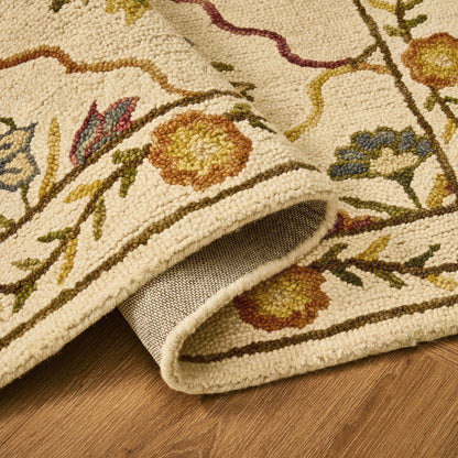 Nate 100% Heavyweight Wool Floral Pattern Rug - Natural/ Multi - DUSK