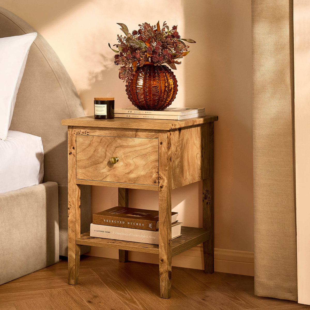 Nell 1 Drawer Nightstand - Light Burl - DUSK