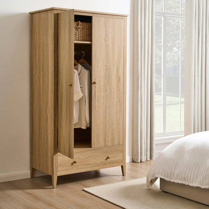 Nell 2 Door Wardrobe with Drawer - Light Wood - DUSK