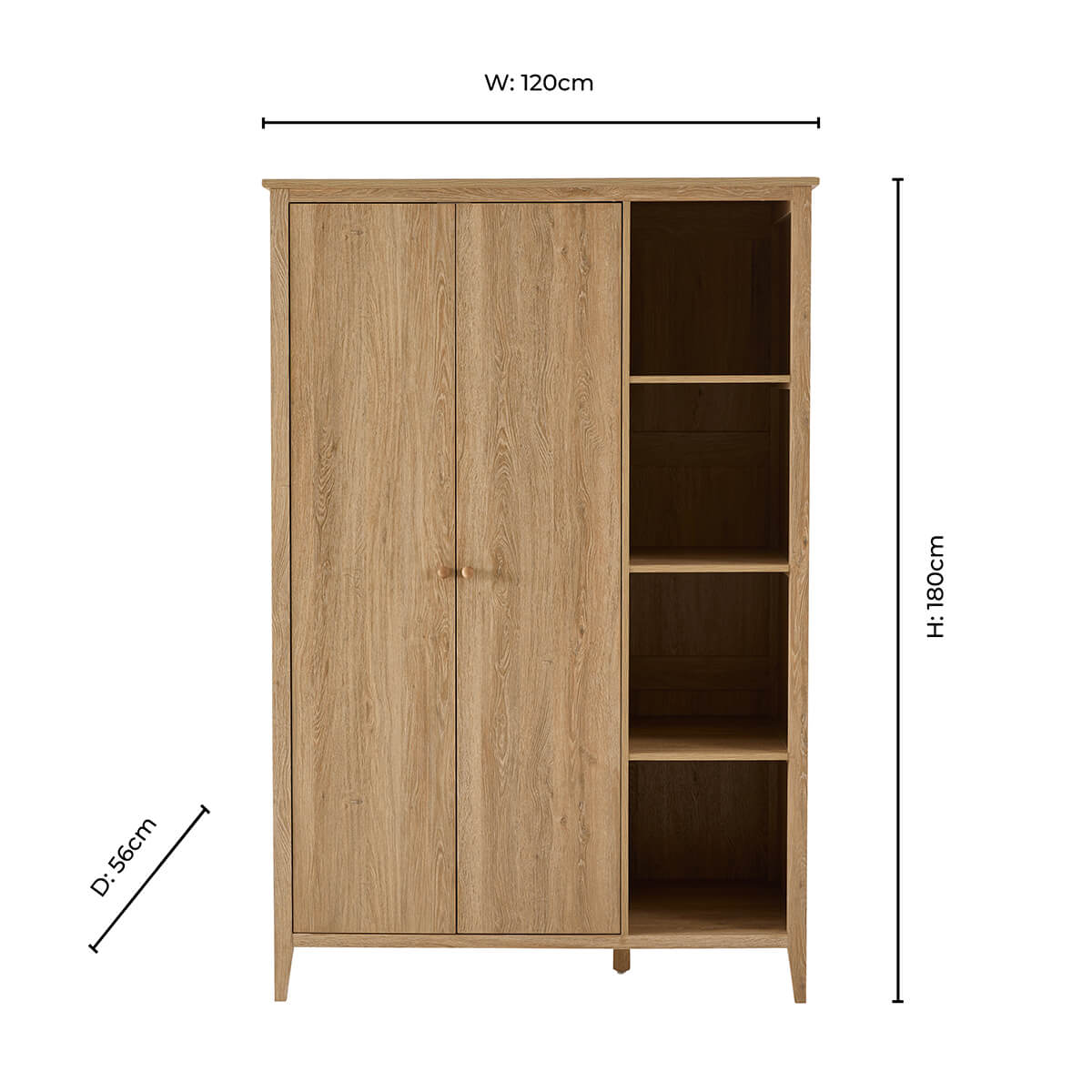 Nell 2 Door Wardrobe with Open Shelves - Light Wood - DUSK