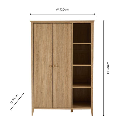 Nell 2 Door Wardrobe with Open Shelves - Light Wood - DUSK