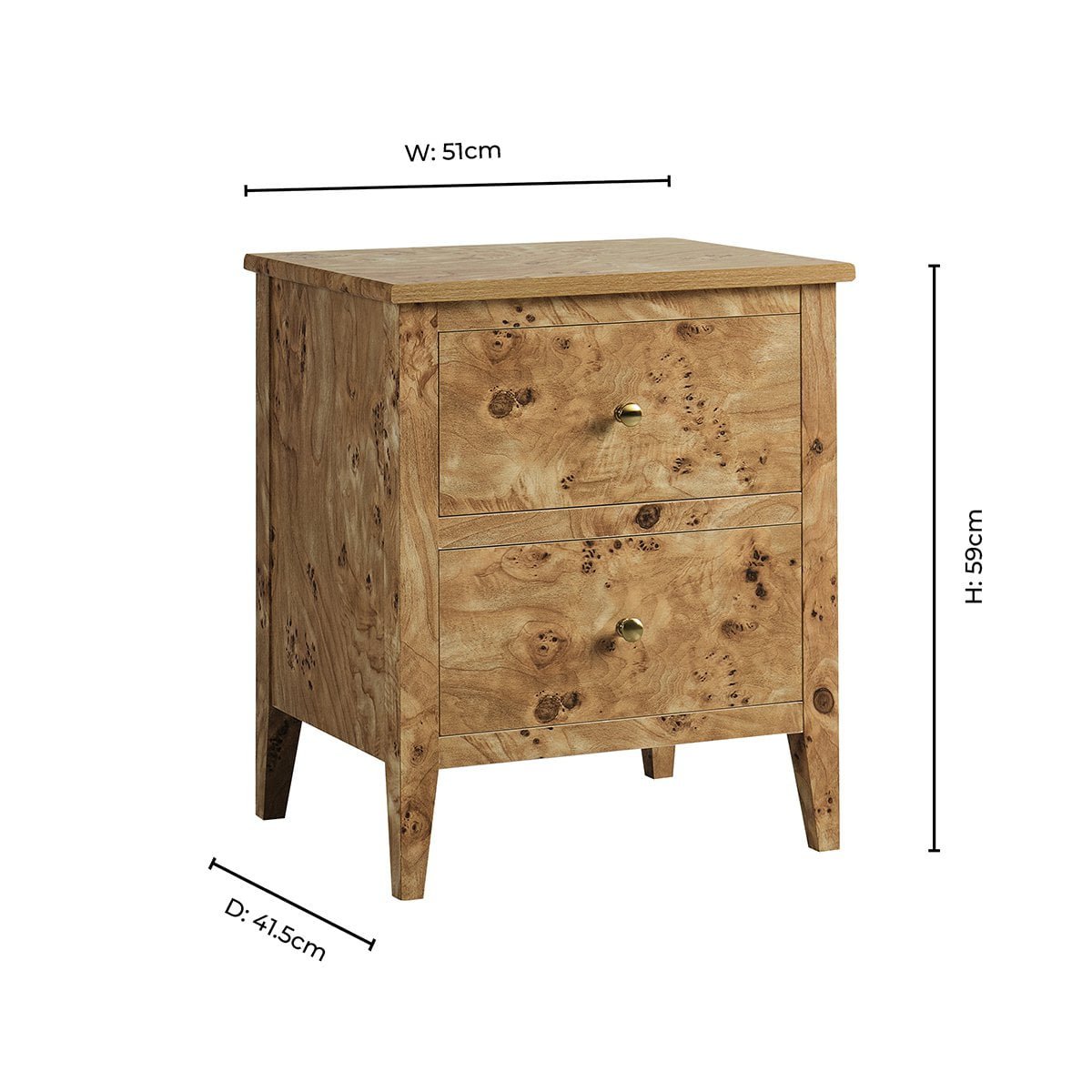 Nell 2 Drawer Bedside - Light Burl - DUSK