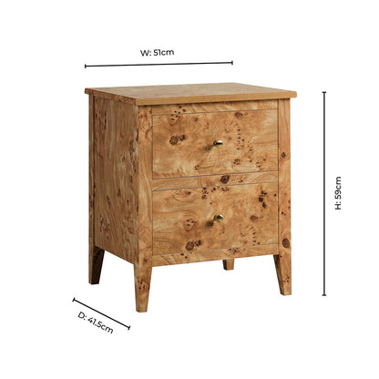 Nell 2 Drawer Bedside - Light Burl - DUSK