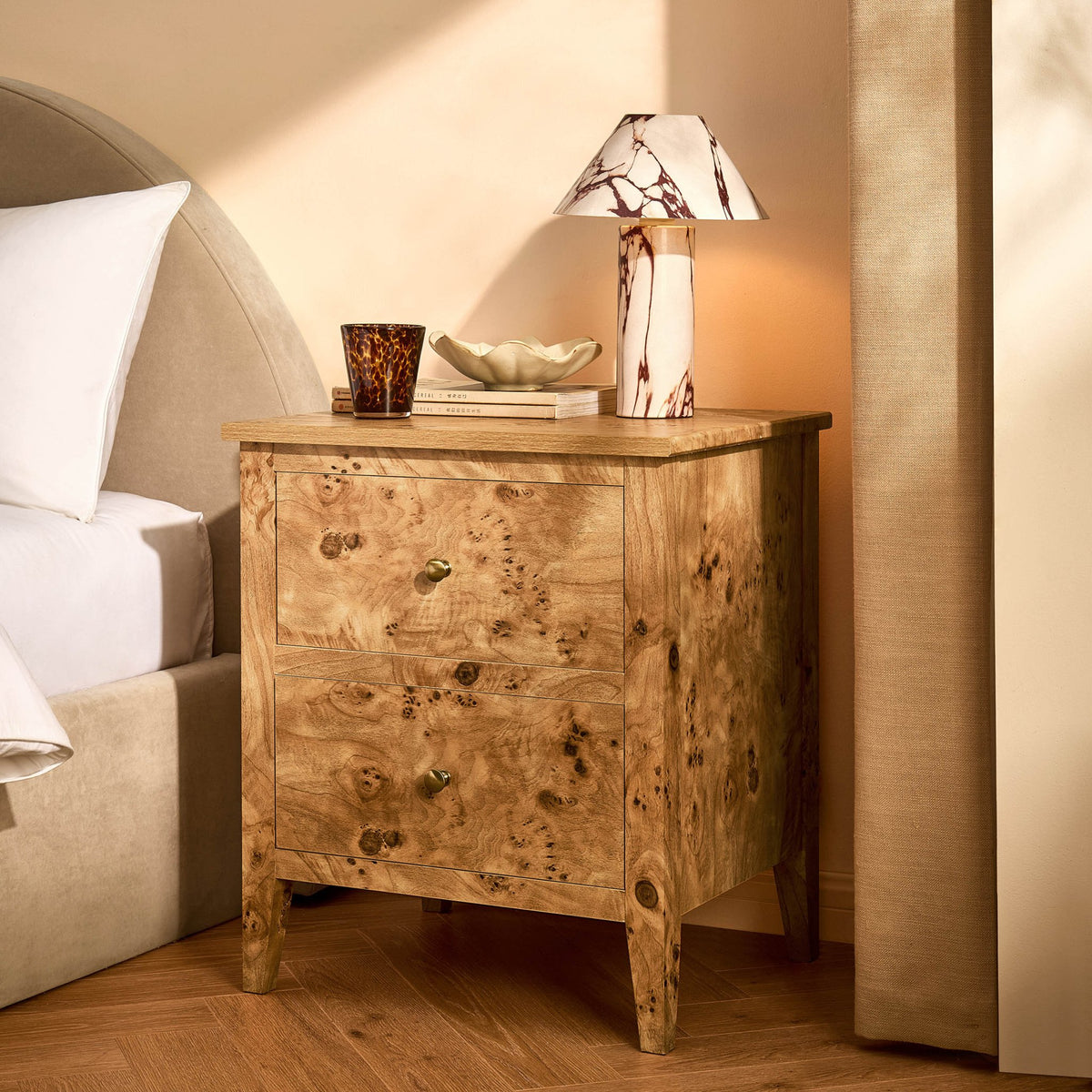 Nell 2 Drawer Bedside - Light Burl - DUSK