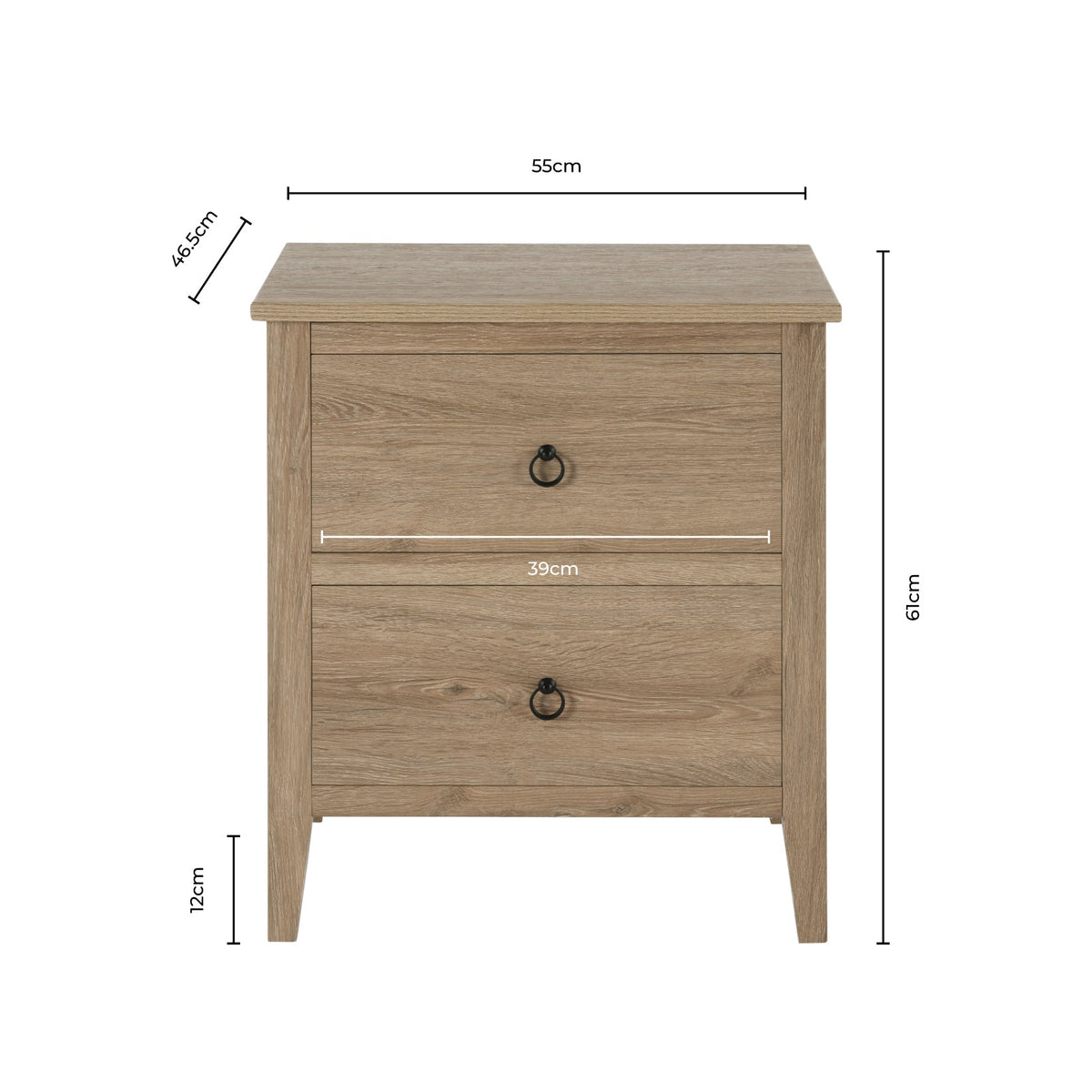 Nell 2 Drawer Bedside Table - Grey - DUSK