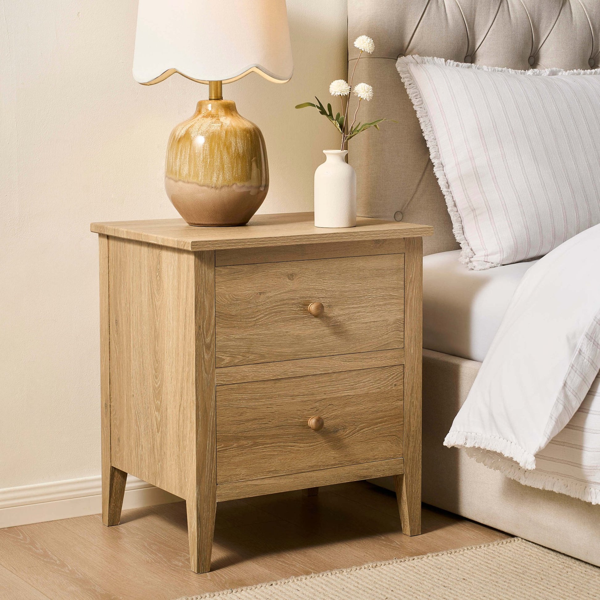 Nell 2 Drawer Bedside Table - Light Wood - DUSK