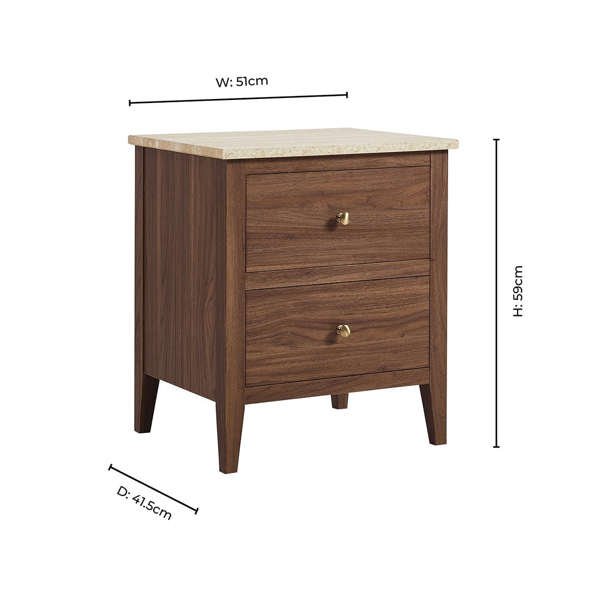 Nell 2 Drawer Bedside Table - Mid Wood/ Travertine Effect - DUSK