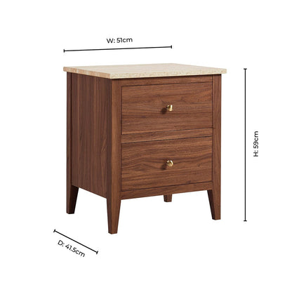 Nell 2 Drawer Bedside Table - Mid Wood/ Travertine Effect - DUSK