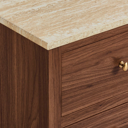 Nell 2 Drawer Bedside Table - Mid Wood/ Travertine Effect - DUSK