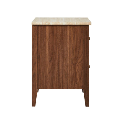 Nell 2 Drawer Bedside Table - Mid Wood/ Travertine Effect - DUSK
