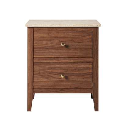 Nell 2 Drawer Bedside Table - Mid Wood/ Travertine Effect - DUSK