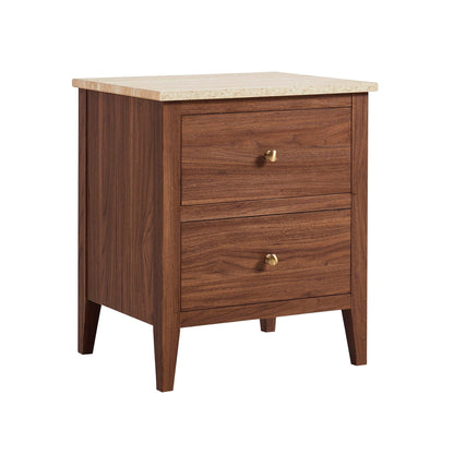 Nell 2 Drawer Bedside Table - Mid Wood/ Travertine Effect - DUSK