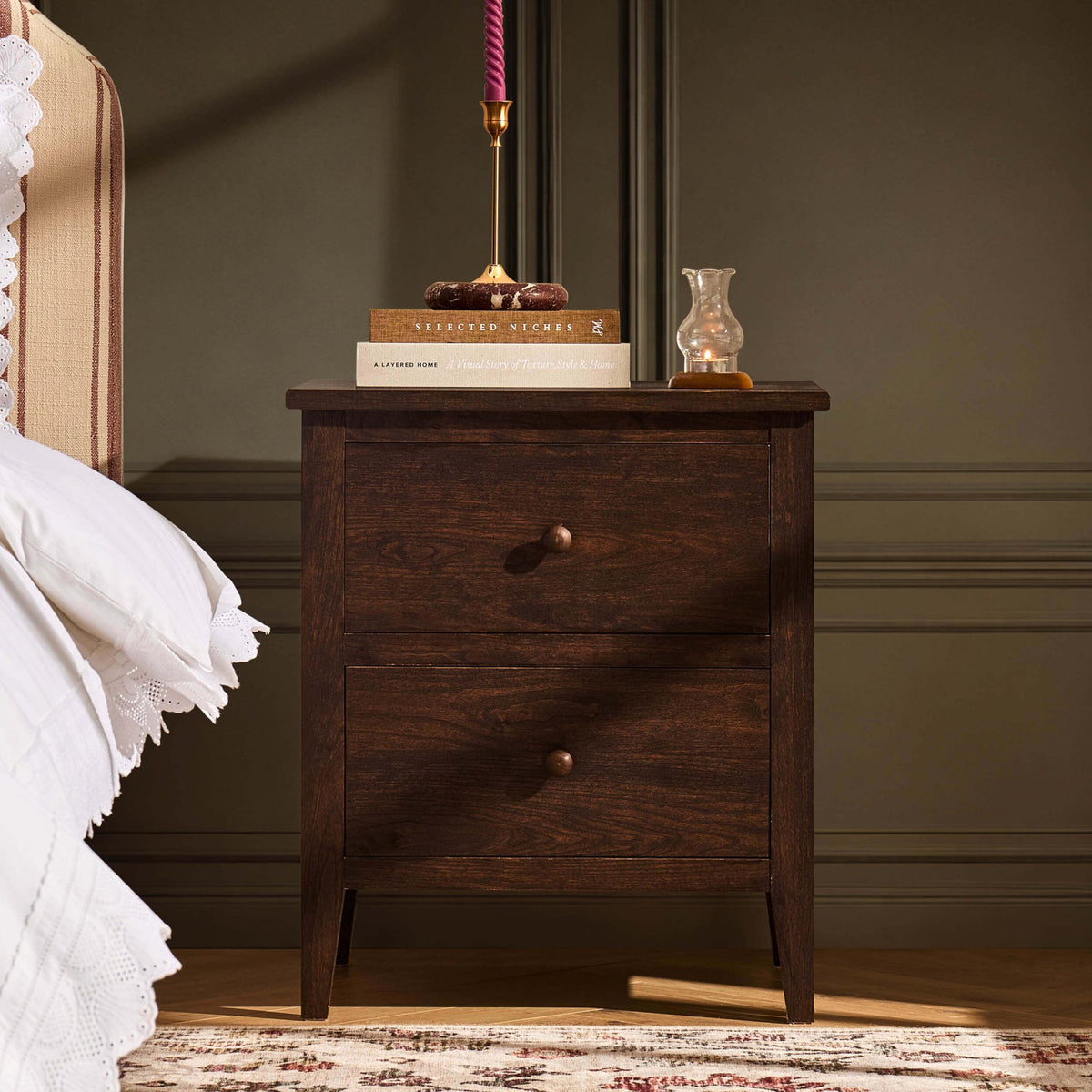 Nell 2 Drawer Bedside Table - Walnut - DUSK