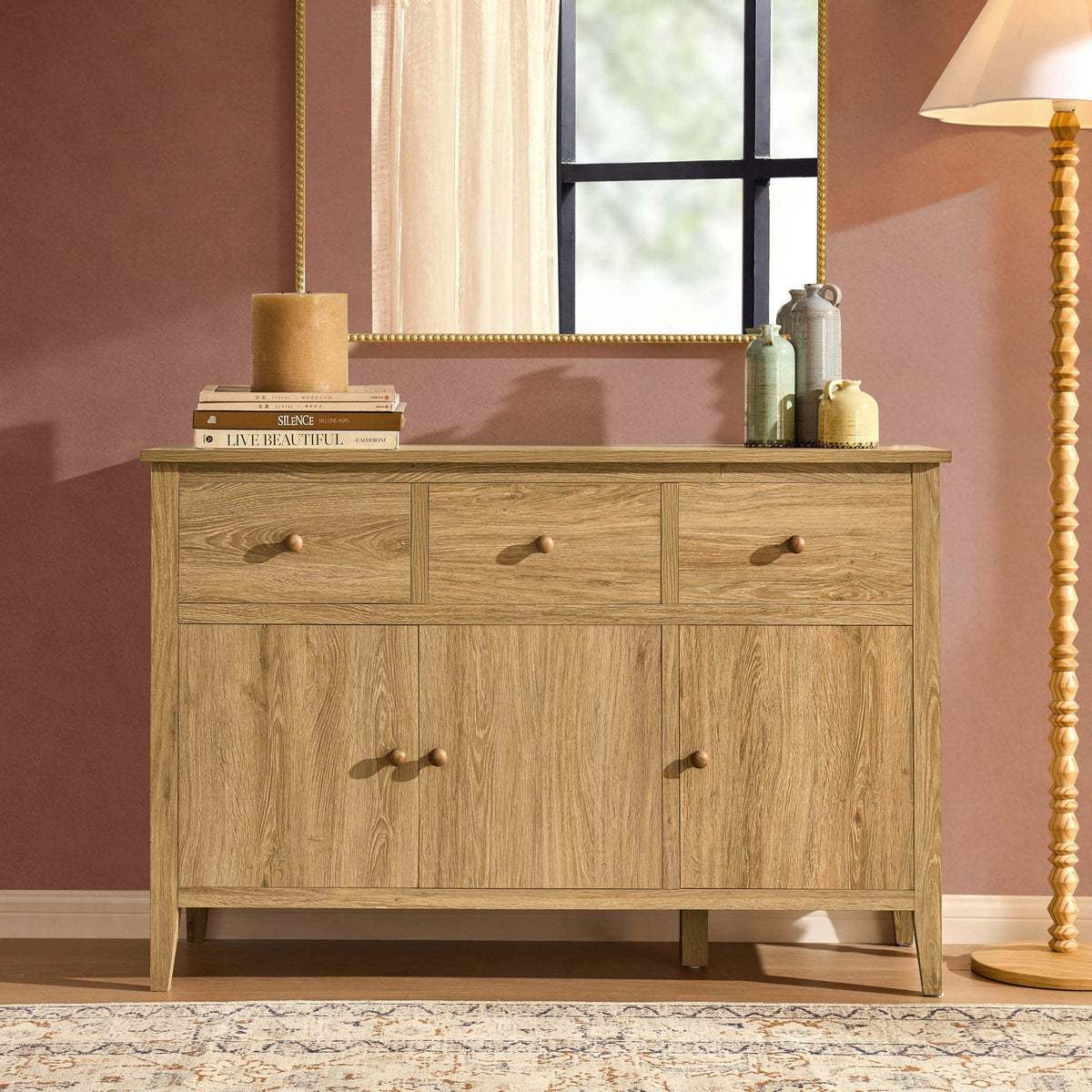 Nell 3 Door Sideboard with Drawers - Light Wood - DUSK