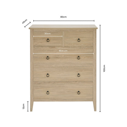 Nell 5 Drawer Chest - Cream - DUSK