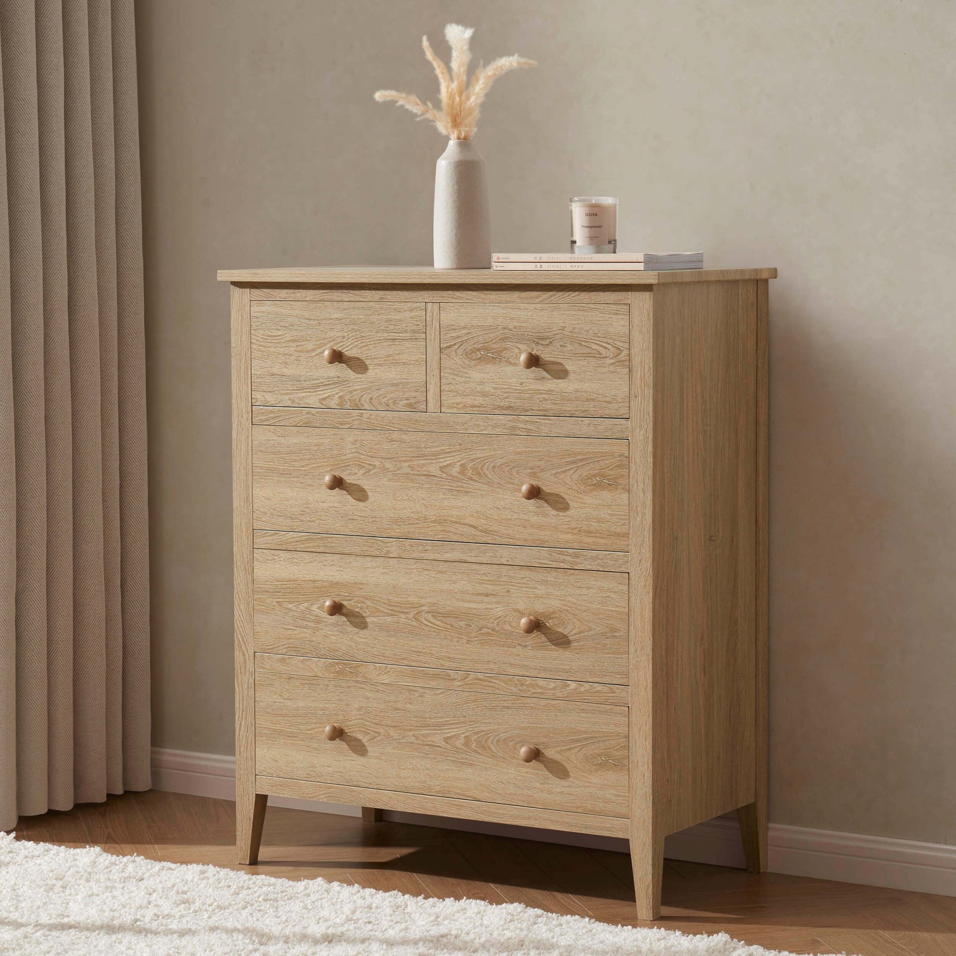 Nell 5 Drawer Chest - Light Wood - DUSK
