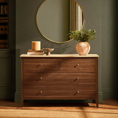 Nell 5 Drawer Chest - Mid Wood/ Travertine Effect - DUSK