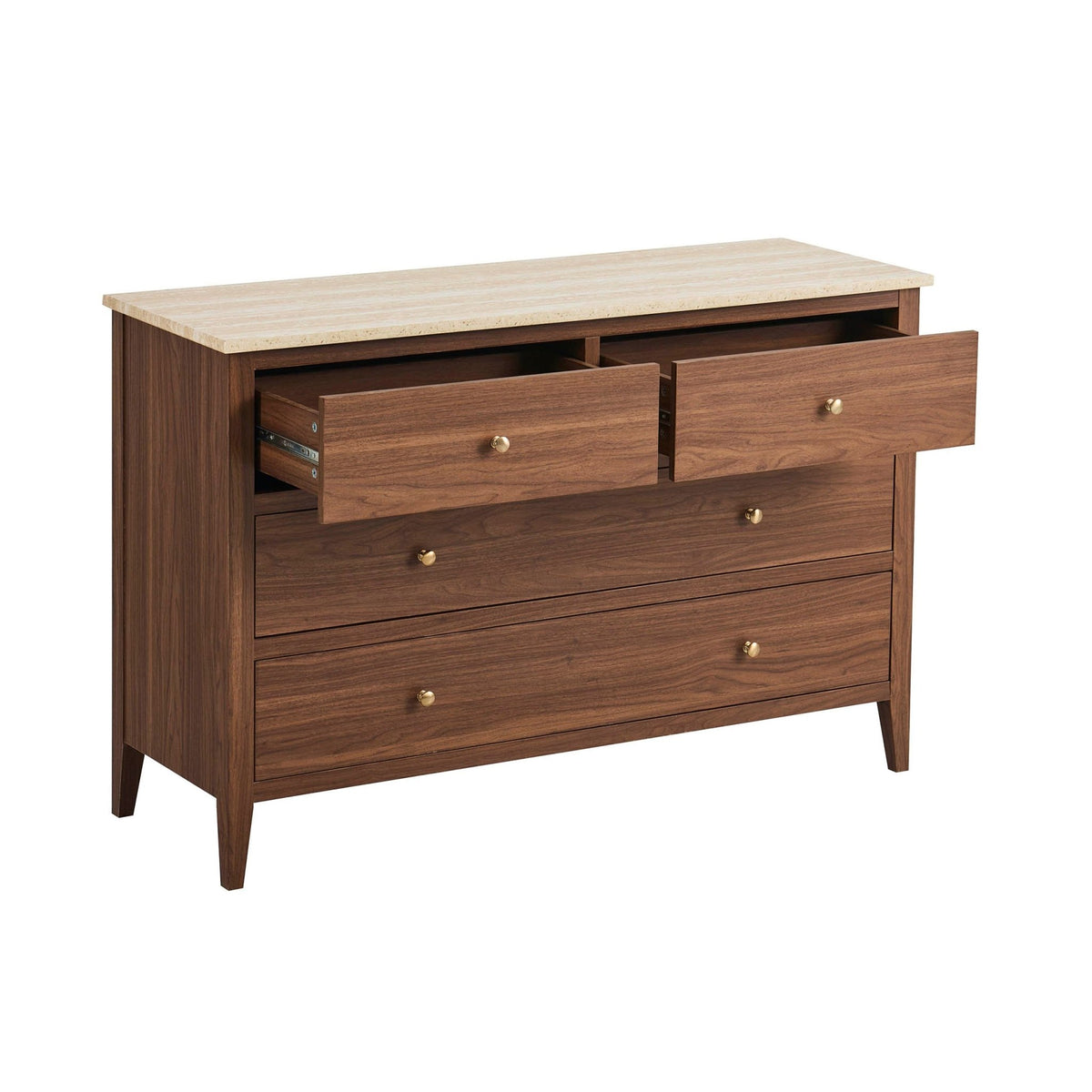 Nell 5 Drawer Chest - Mid Wood/ Travertine Effect - DUSK