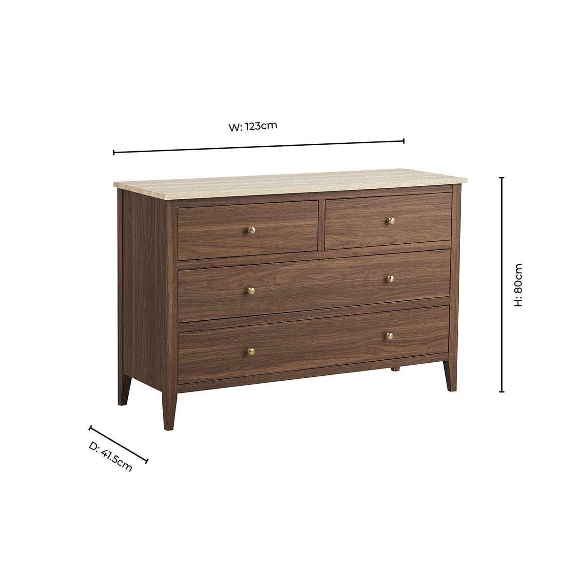 Nell 5 Drawer Chest - Mid Wood/ Travertine Effect - DUSK