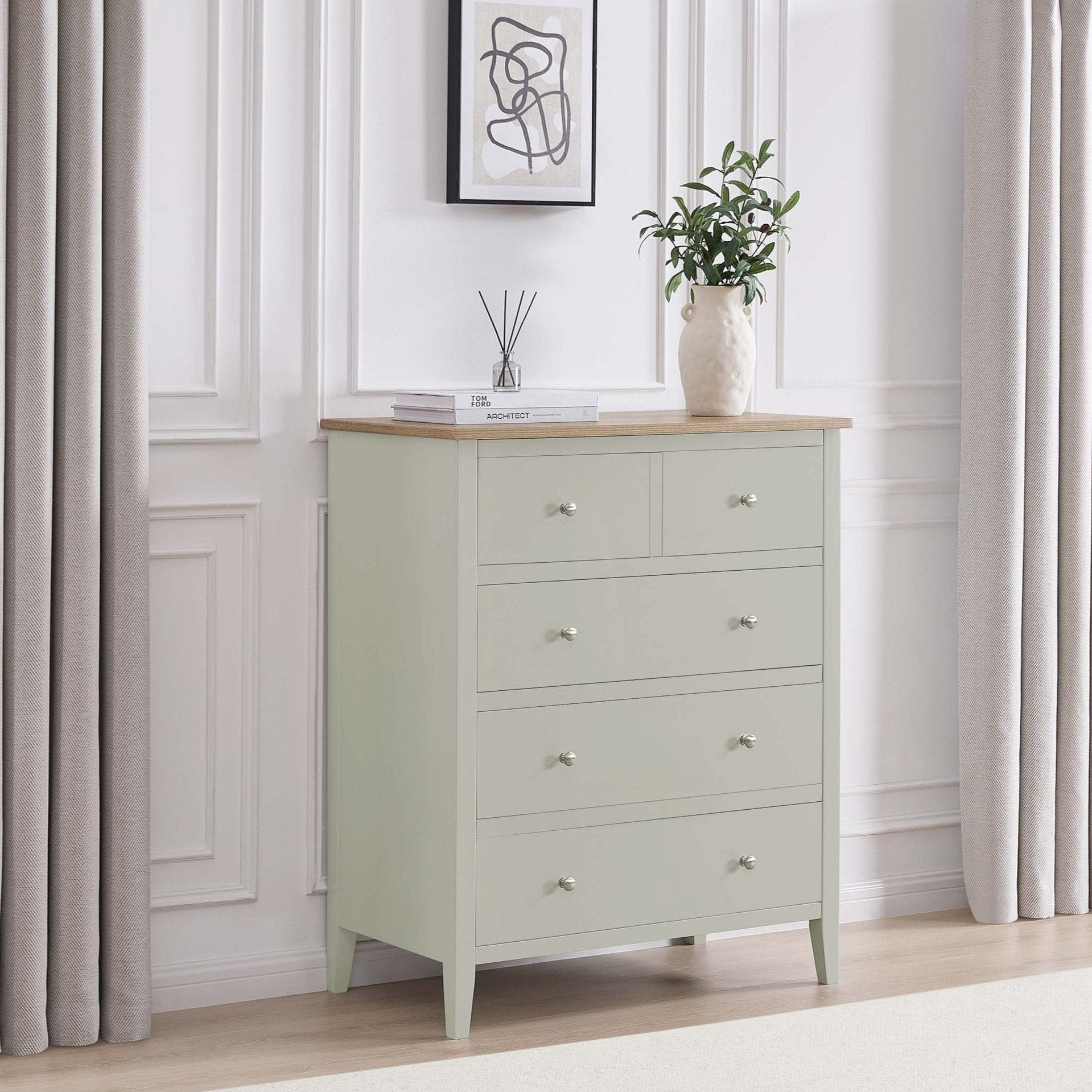 Nell 5 Drawer Chest - Sage Green - DUSK