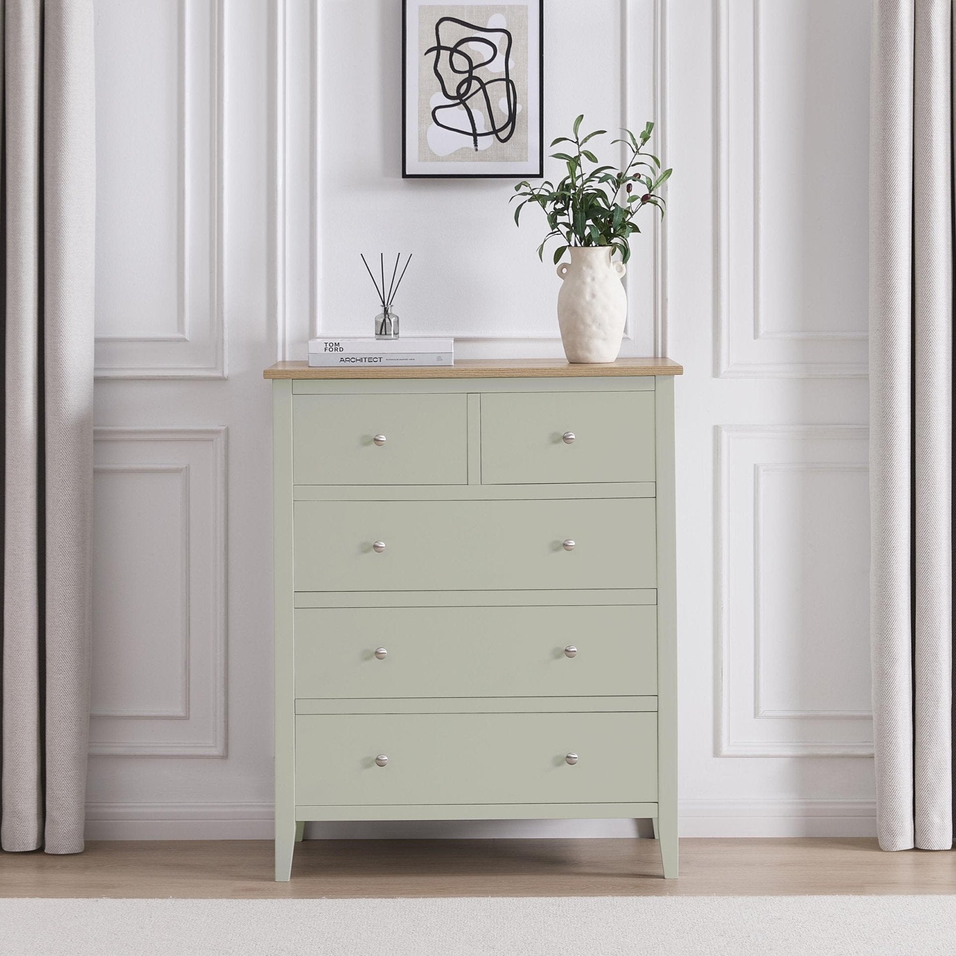 Nell 5 Drawer Chest - Sage Green - DUSK