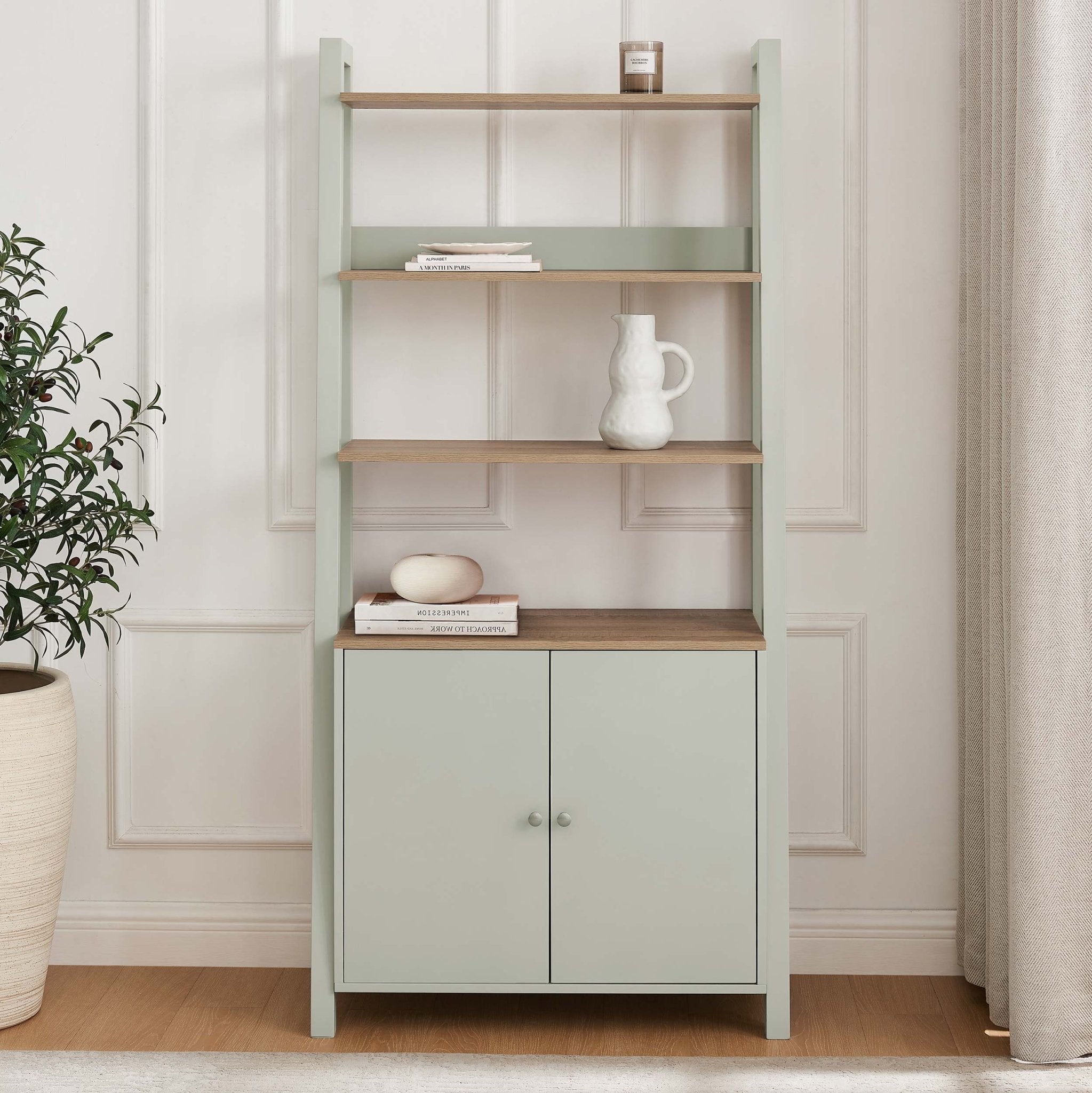 Nell Hallway Shelf with Cupboard - Sage Green - DUSK
