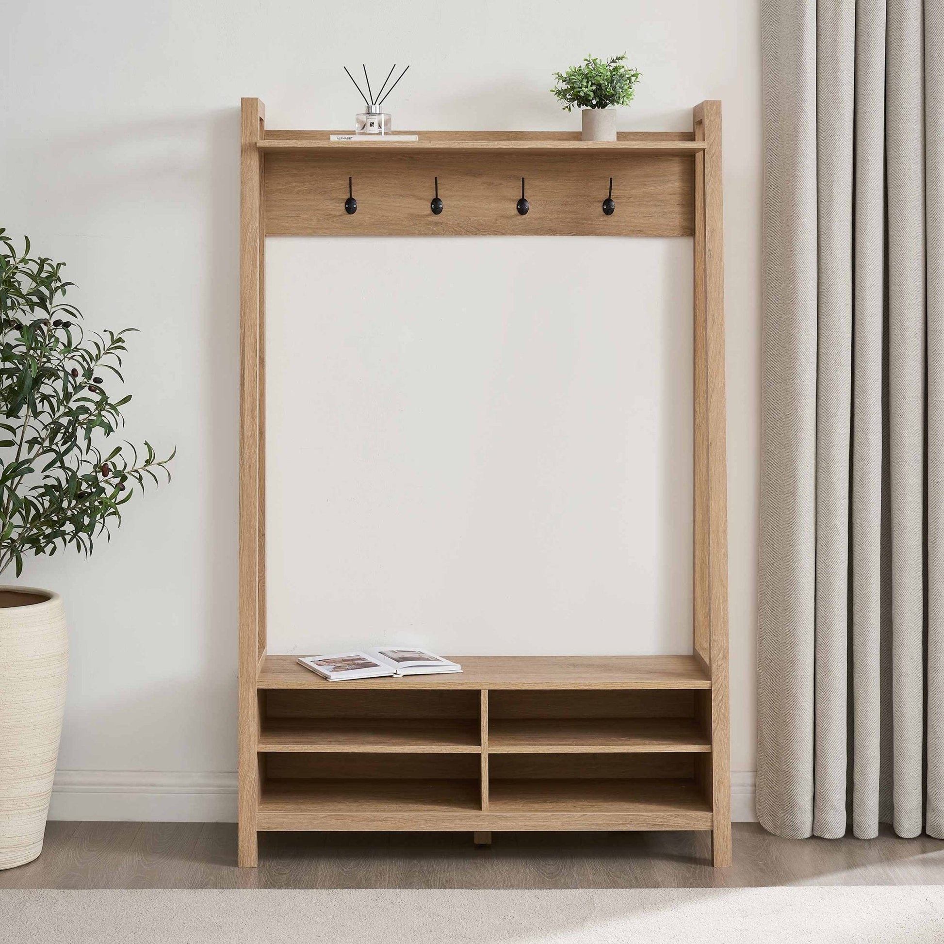 Nell Hallway Shelf with Hooks - Wood - DUSK