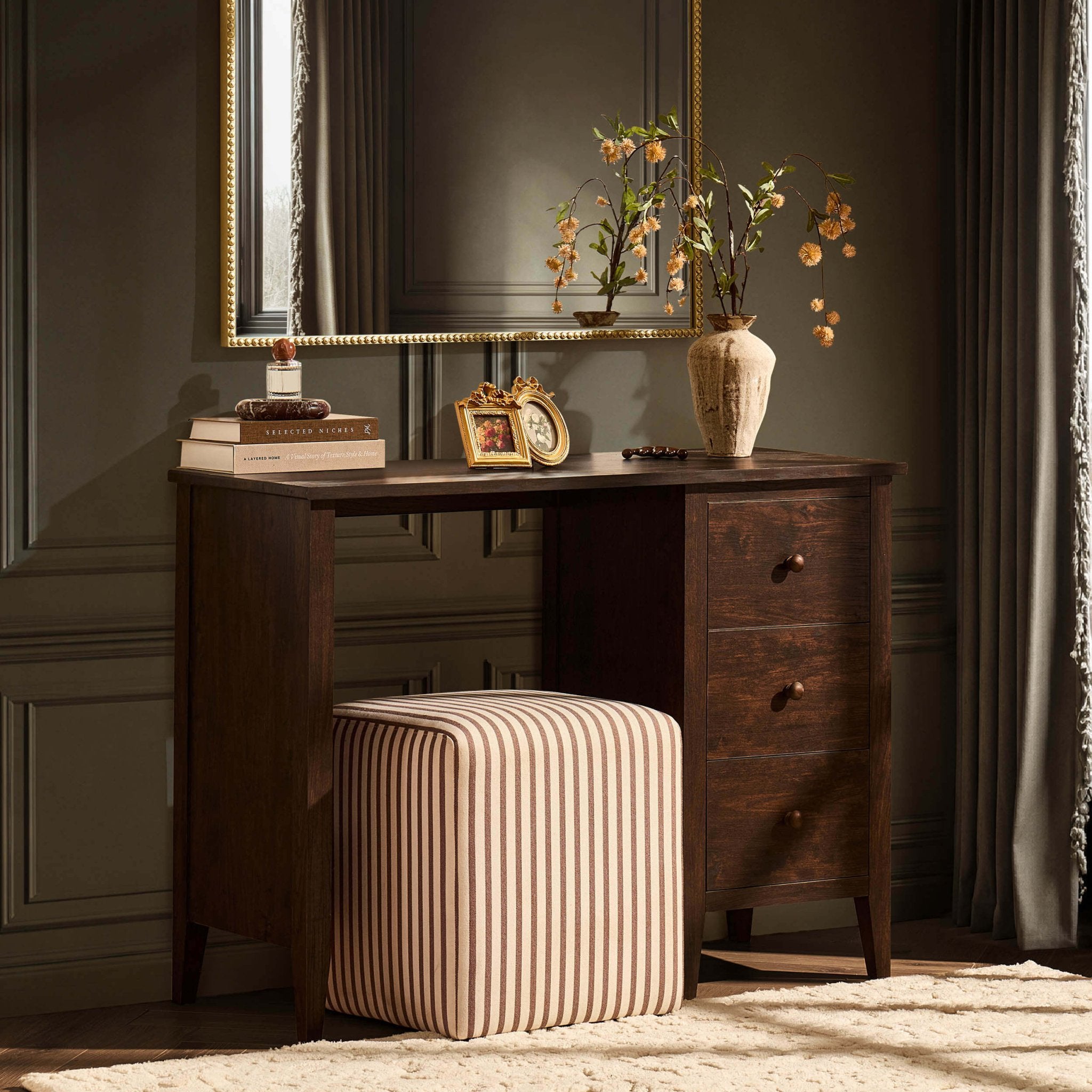 Nell Large Dressing Table with Drawers - Walnut - DUSK