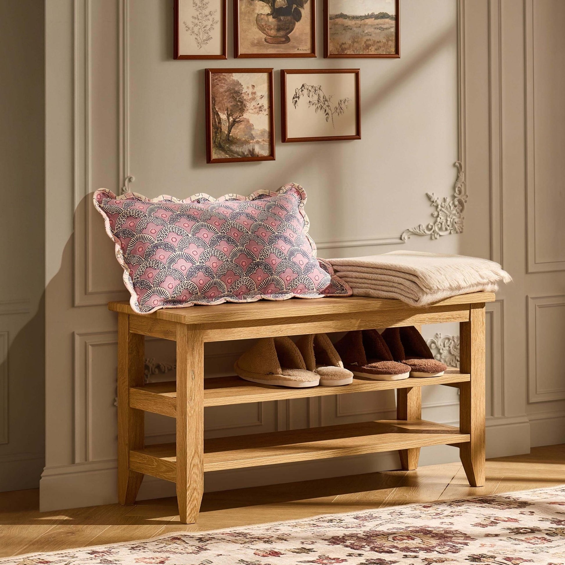 Nell Shoe Storage Bench - Light Wood - DUSK