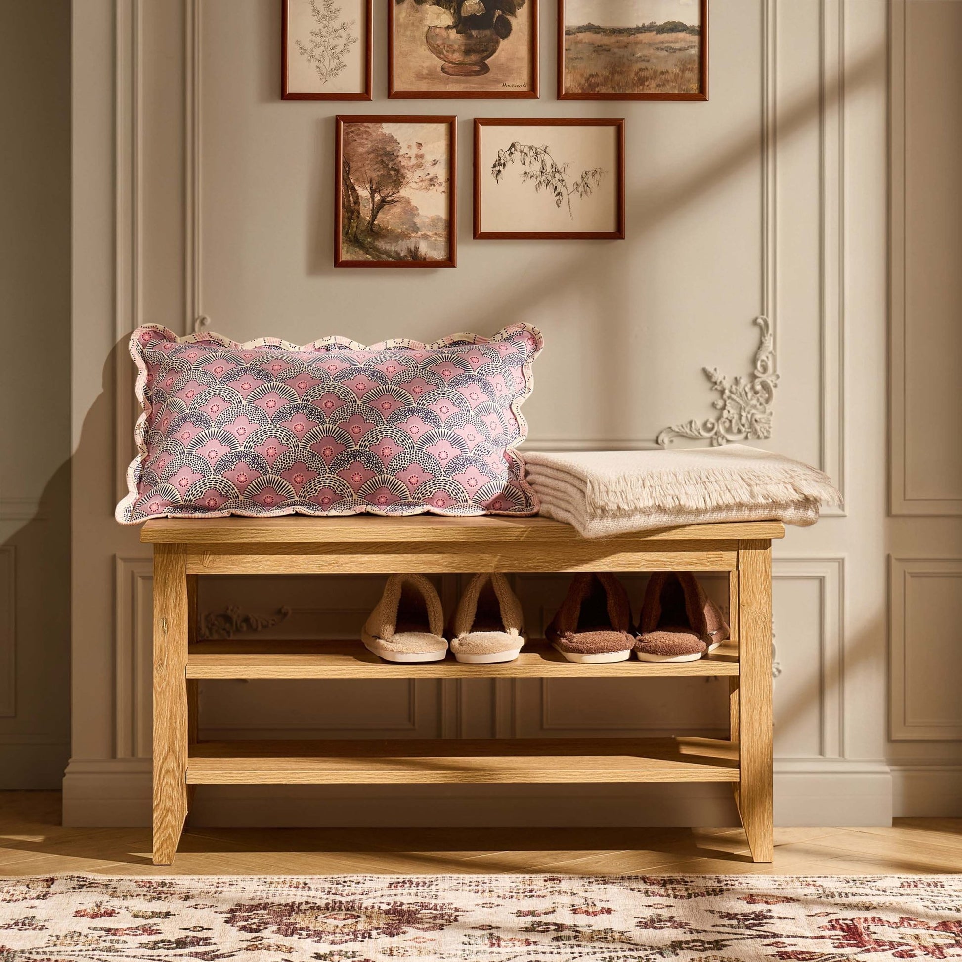 Nell Shoe Storage Bench - Light Wood - DUSK