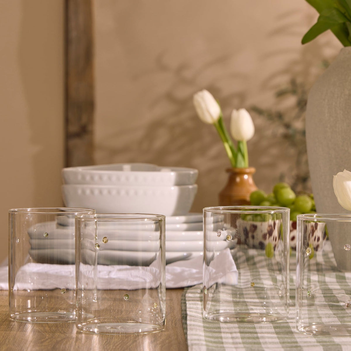 Nelly Polka Dot Glass Highballs - Set of 4 - Clear - DUSK