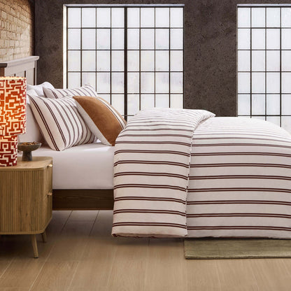 Noa 100% Cotton Stripe Duvet Cover & Pillowcase Set - Chocolate - DUSK