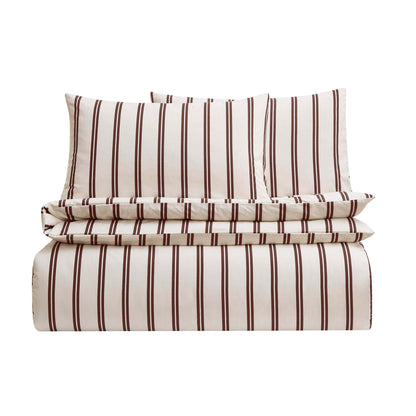 Noa 100% Cotton Stripe Duvet Cover & Pillowcase Set - Chocolate - DUSK