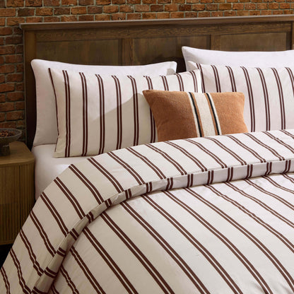 Noa 100% Cotton Stripe Duvet Cover & Pillowcase Set - Chocolate - DUSK