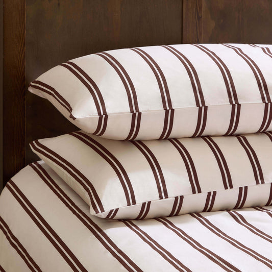 Noa 100% Cotton Stripe Duvet Cover & Pillowcase Set - Chocolate - DUSK