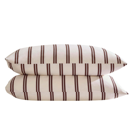Noa 100% Cotton Stripe Duvet Cover & Pillowcase Set - Chocolate - DUSK