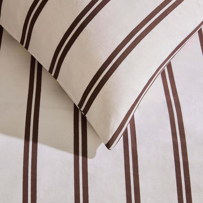 Noa 100% Cotton Stripe Duvet Cover & Pillowcase Set - Chocolate - DUSK