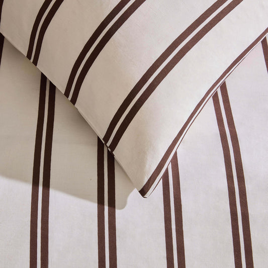 Noa 100% Cotton Stripe Duvet Cover & Pillowcase Set - Chocolate - DUSK