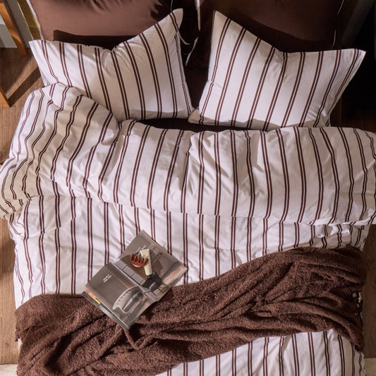 Noa 100% Cotton Stripe Duvet Cover & Pillowcase Set - Chocolate - DUSK