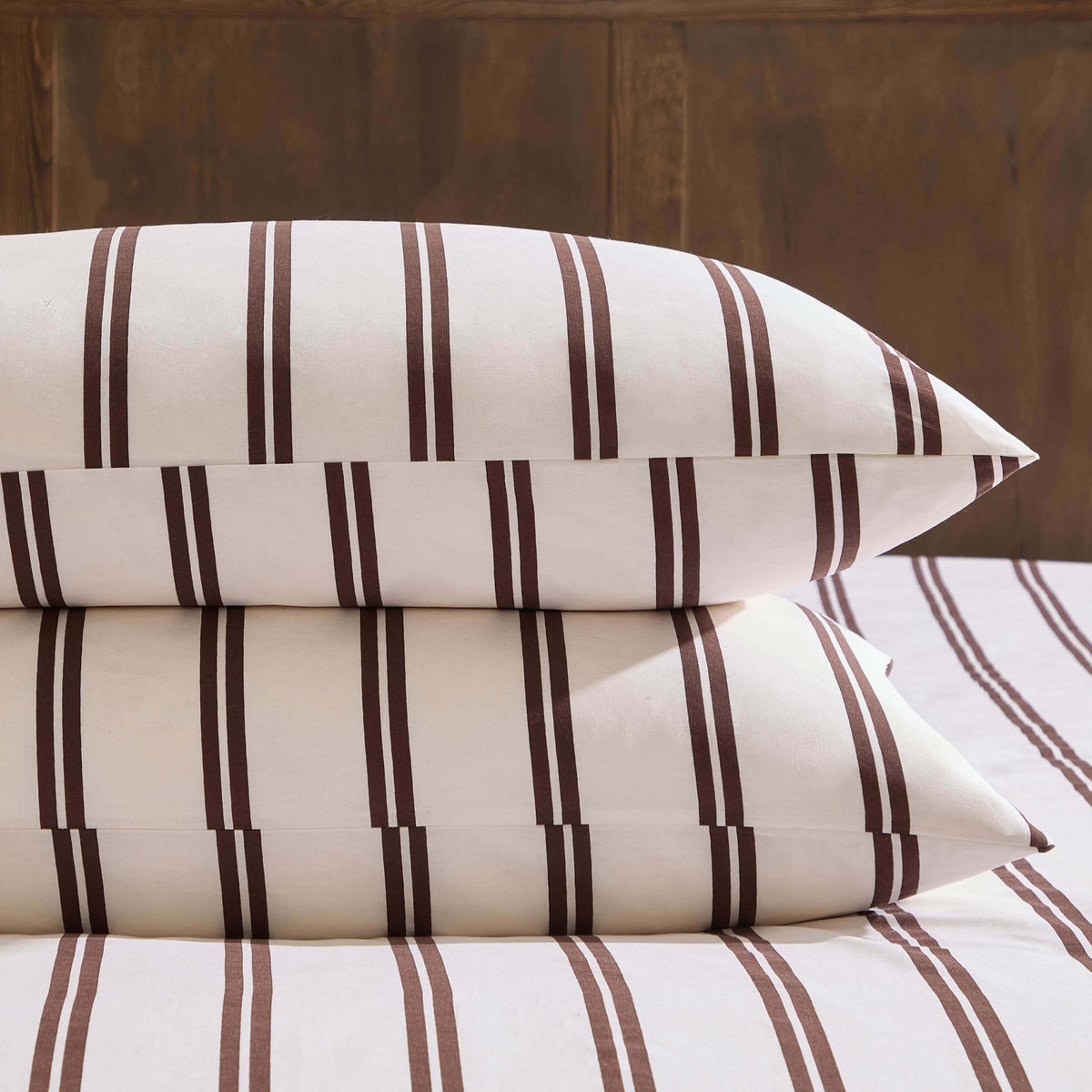 Noa 100% Cotton Stripe Duvet Cover & Pillowcase Set - Chocolate - DUSK